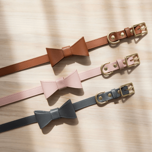 Bow Leather Collar Brown - Sir Dogwood